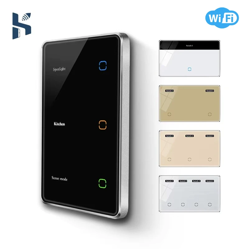 US Standard Tuya WiFi Switch DIY Name Smart Home Vertical Installation Glass Touch Panel Modern Switch Accessories