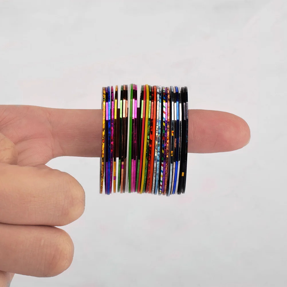 

30 Rolls 1Mm Width Shining Nail Line Tapes Adhesive Striping Designs for Toes Hands False Nails Manicure Art Decoration Tools