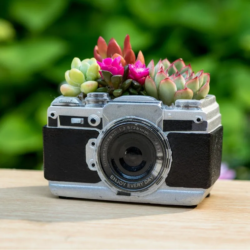 Retro Camera Shaped Succulent Pot Creative Resin Planter Home Storage Function Desktop Decor Gift Plant Lovers Office Home Decor