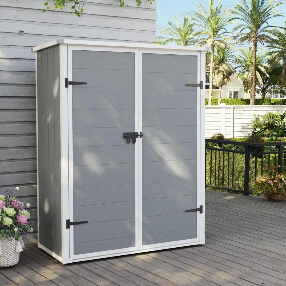 Resin Vertical Lockable Storage Shed, 4.3 Ft X 5.6 Ft Outdoor Storage Shed Waterproof Resin Cabinet for Garden