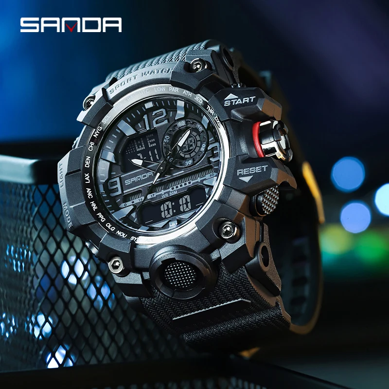 SANDA Top Brand Mens LED Digital Watches  Multifunctional Sport Waterproof Watches Male Quartz Wristwatch Relogio Masculino