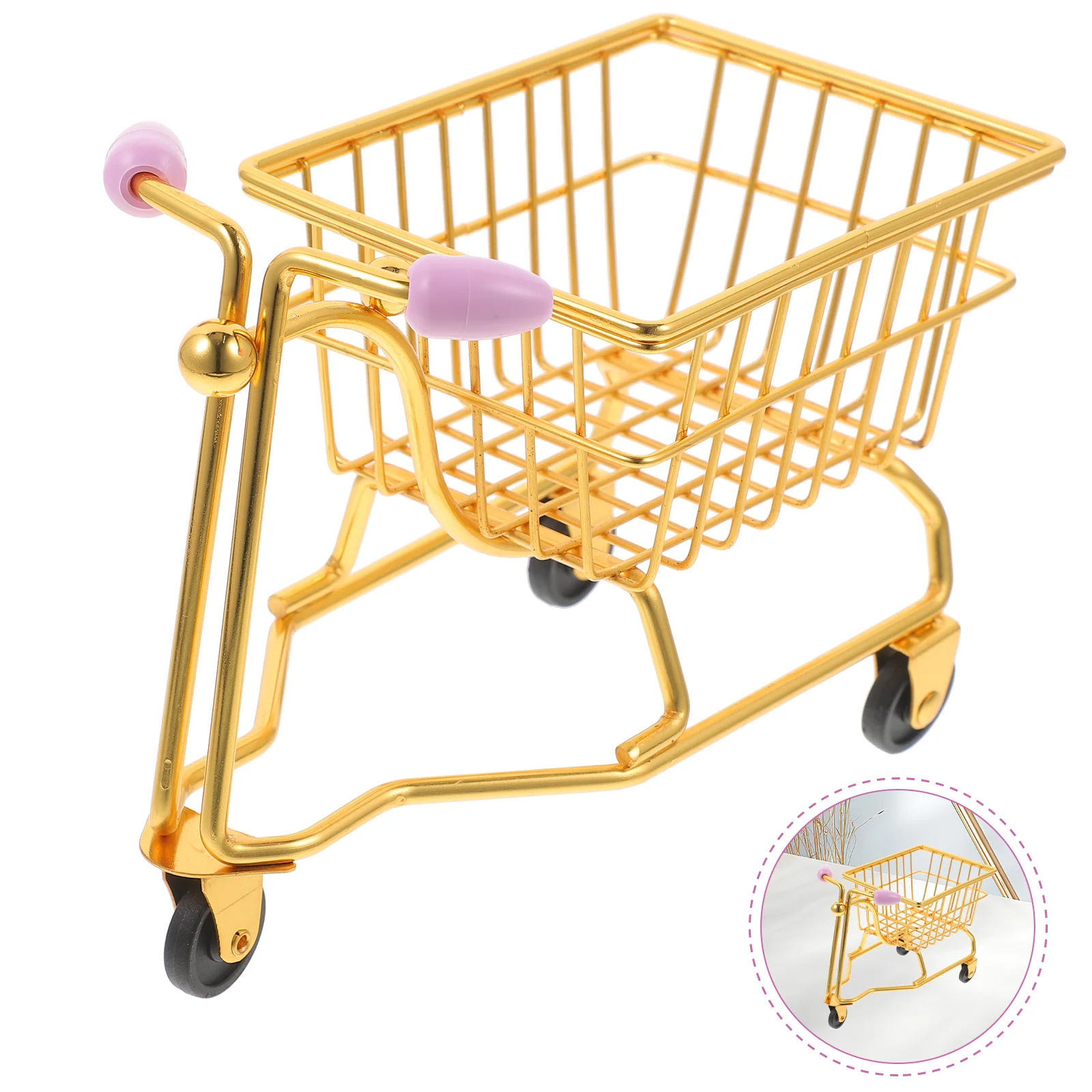 Mini Car Storage Basket Makeup Sponge Container Supermarket Cart Toy Push Desk Small Shopping Blender Holder Iron