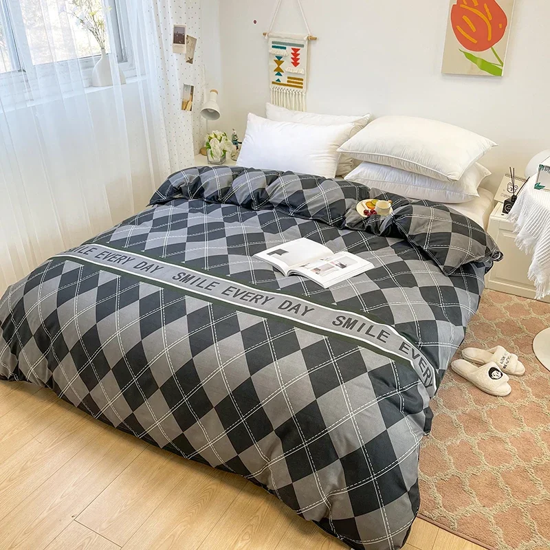 1 Pcs Classic Diamond Plaid Comforter Cover Skin-friendly Breathable Quilt Covers Comfortable Durable Single Double Duvet Cover