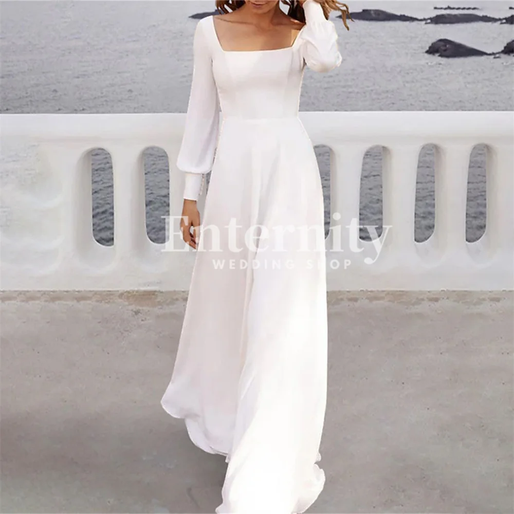 

Beach A-Line Bride Dresses Square Neck Wedding Dress Simple Long Sleeve Chiffon Wedding Dresses for Woman Vestidos Dresses