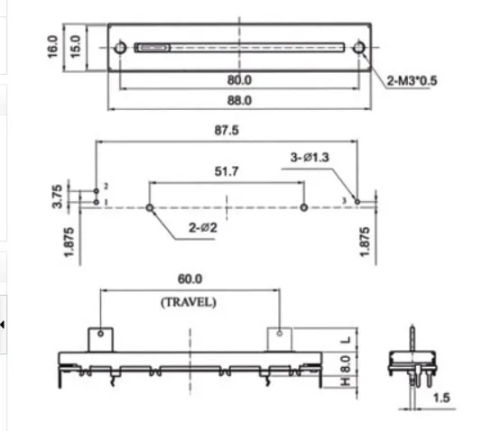 8.8CM 88MM Travel 60MM mixer fader single slide potentiometer SC-609N A10K B10K B50K B100K C10K handle 8MMB SHAFT-10PCS