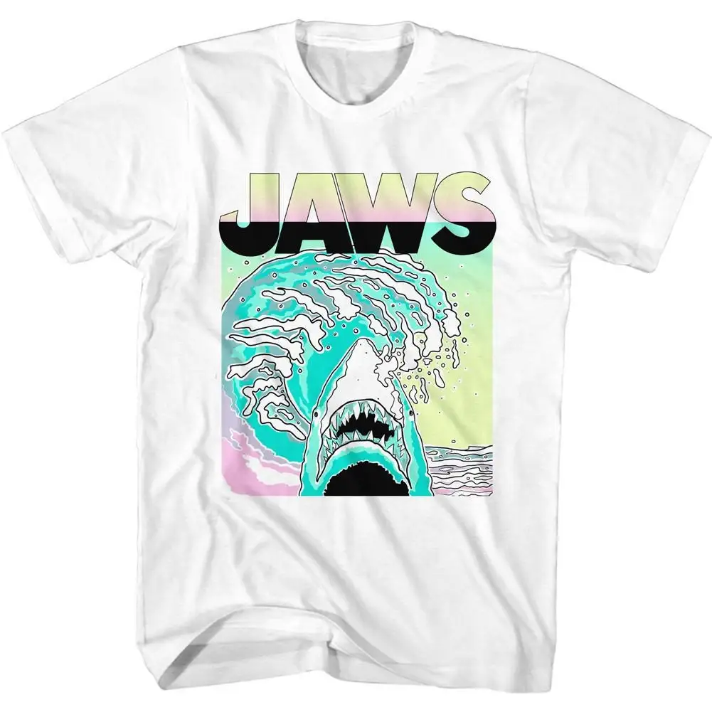 Jaws Neon Waves White Adult T Shirt