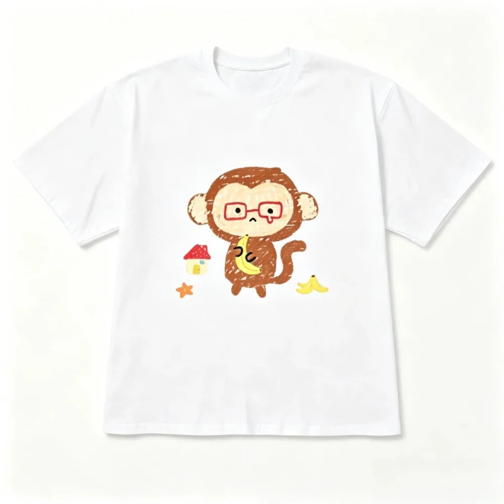 Kawaii Monkey Print T-shirt for Women Playful Animal Fun Graphic Short-sleeve Tee Korean Fashion Versatile Street Style Y2k Top