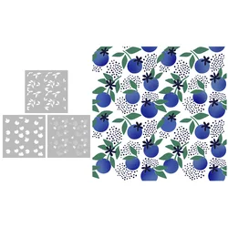 MangoCraft 3PCs Spring Sweet Blueberry Plastic Stencil For Decor DIY Scrapbooking Supplies Background Stencils For Cards Albums