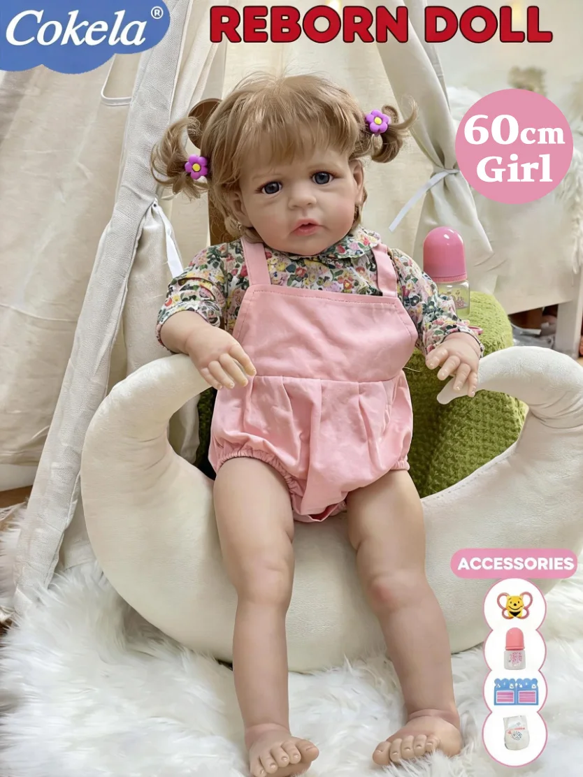 

Реалистичная кукла Cokela, 24 дюйма/60 см, милая виниловая кукла, настоящая мягкая на ощупь детская игрушка, кукла с корнями ручной работы, силиконовая кукла Reborn Baby