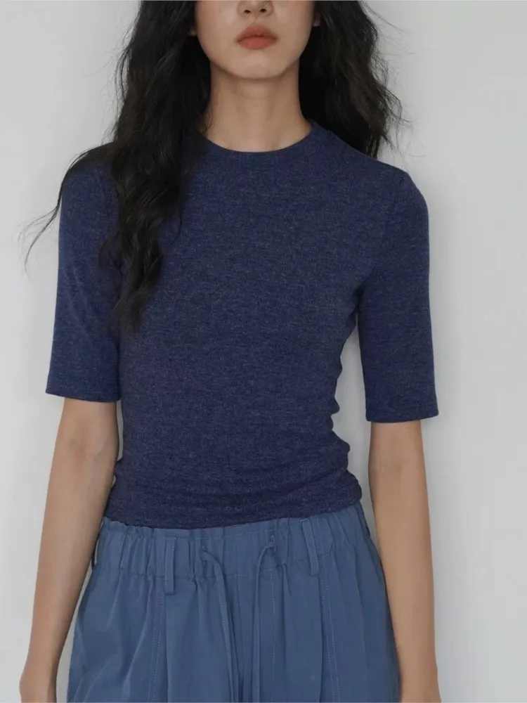 

2025 Autumn Bodycon Sweater Knitted Pullover Solid Color Homewear All-match Simple Style Slim Half Hight Collar Casual Commuting