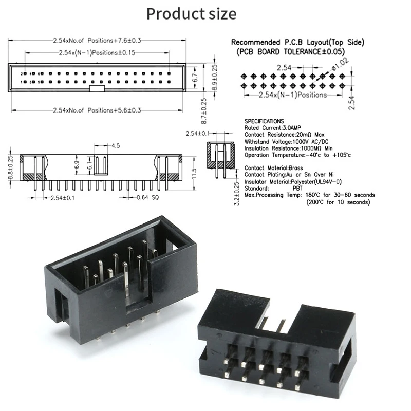 10pcs 2.54mm DC3 Header IDC Box Headers 6/8/10/14/16/20/26/30/34/40/50Pin Dip Double Row Straight Male Socket Connector