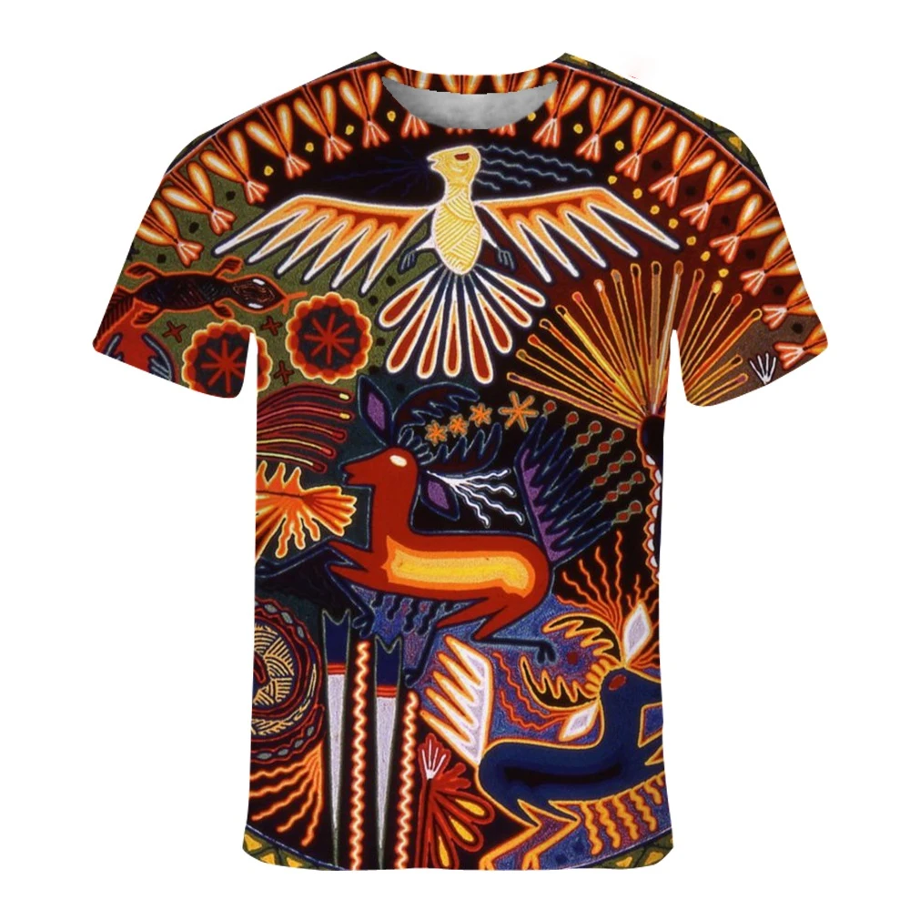 Summer fashion trend 3D printing Indian style printed T-shirt retro pattern short sleeved T-shirt comfortable top