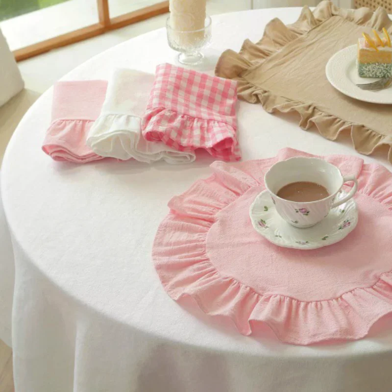 Minimalist Stripe Ruffle Placemat Coffee Table Mat, Baking Food Photography Napkin Home Desktop Decoration