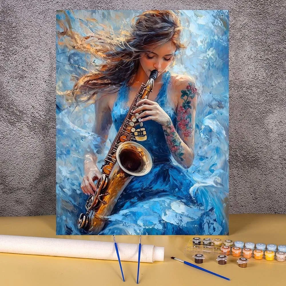 

Acrylic Painting By Numbers For Adults Diy Paint Saxophonist Girl Picture Coloring By Numbers On Canvas Art Supplies Home Decor