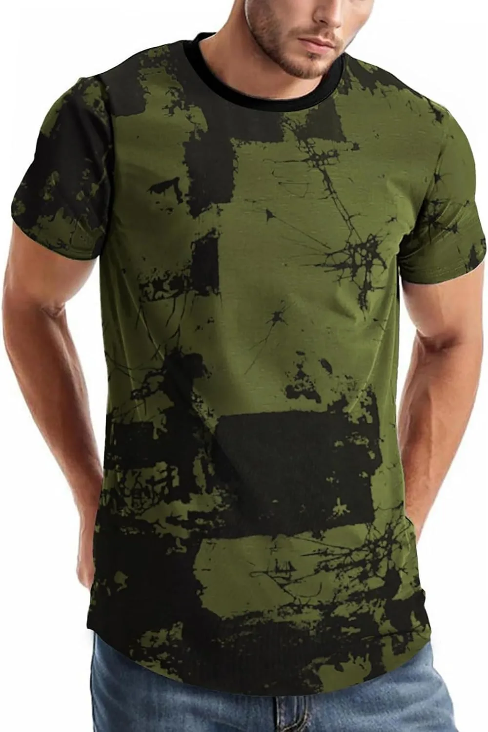 Retro Cracked Mottled Color Block 3D Printe Sports Breatha Schnelltrocknendes Herren-T-Shirt, lässige Street-Fashion, Eltern-Kind-Kleidung – Detail 5
