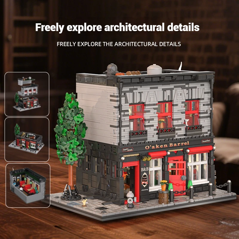 2368 pièces blocs de construction de scène de rue de ville ensemble d'ornements de cabane de bar, assemblage de modèle créatif de rue de bar, cadeau de jouet éducatif pour garçons