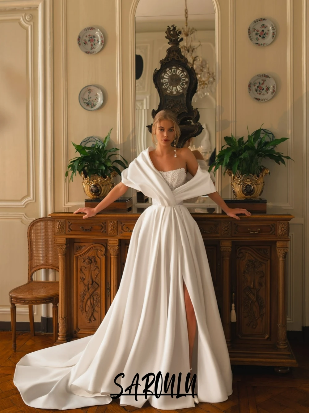 

Sweet Pearls A Line Bride Dress Customized Women's Classic Wedding Dresses Charming Satin 2025 Plus Size Long Bridal Gown