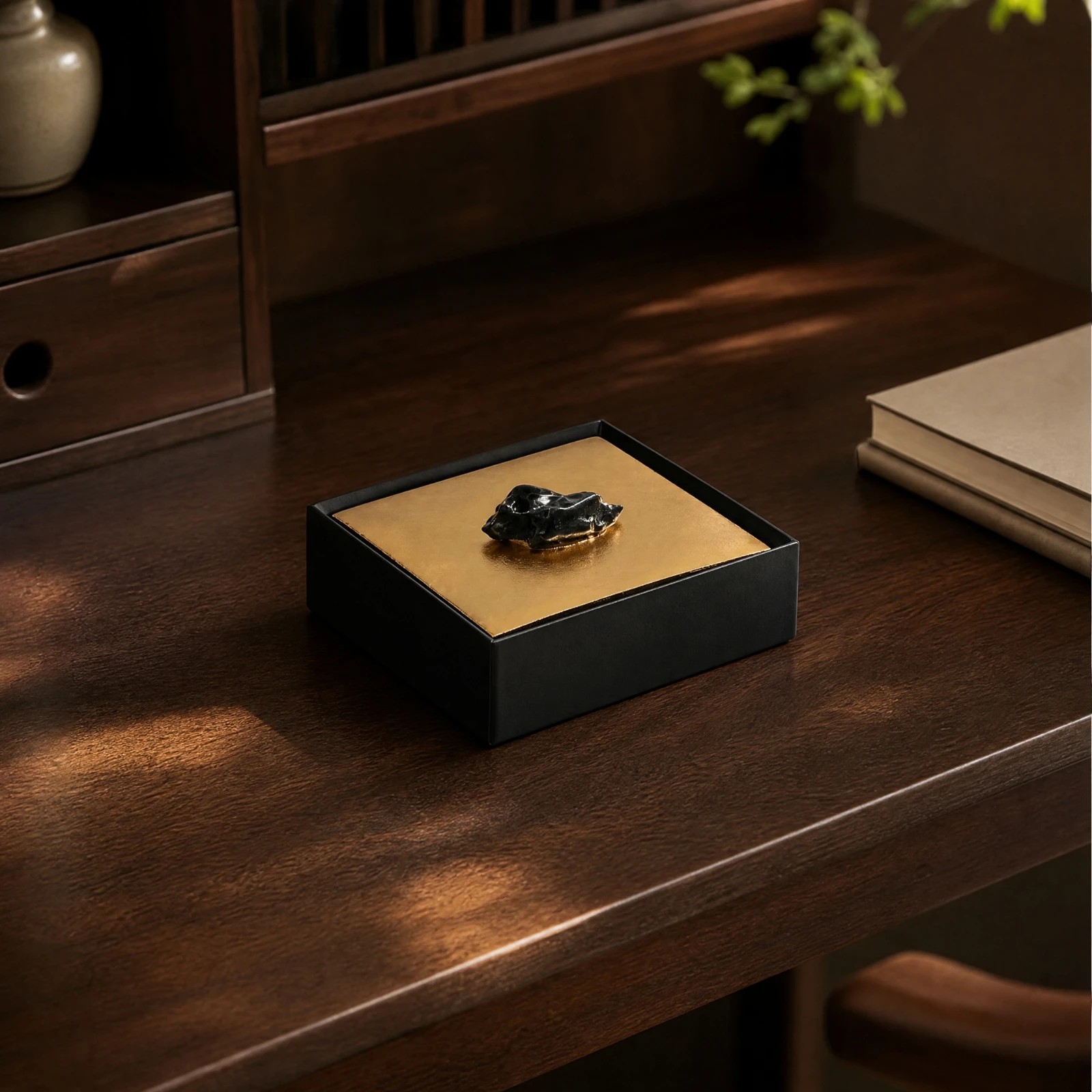 Geometric Decorative Storage Box Sturdy Synthetic Resin Decorative Box Gold Modern for Study, Dressing Area