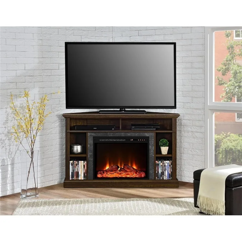 Overland Fireplace TV Stand for TVs up to 50 Inch, Replaceable Electric Fireplace Insert Heater, Remote Control, Timer,