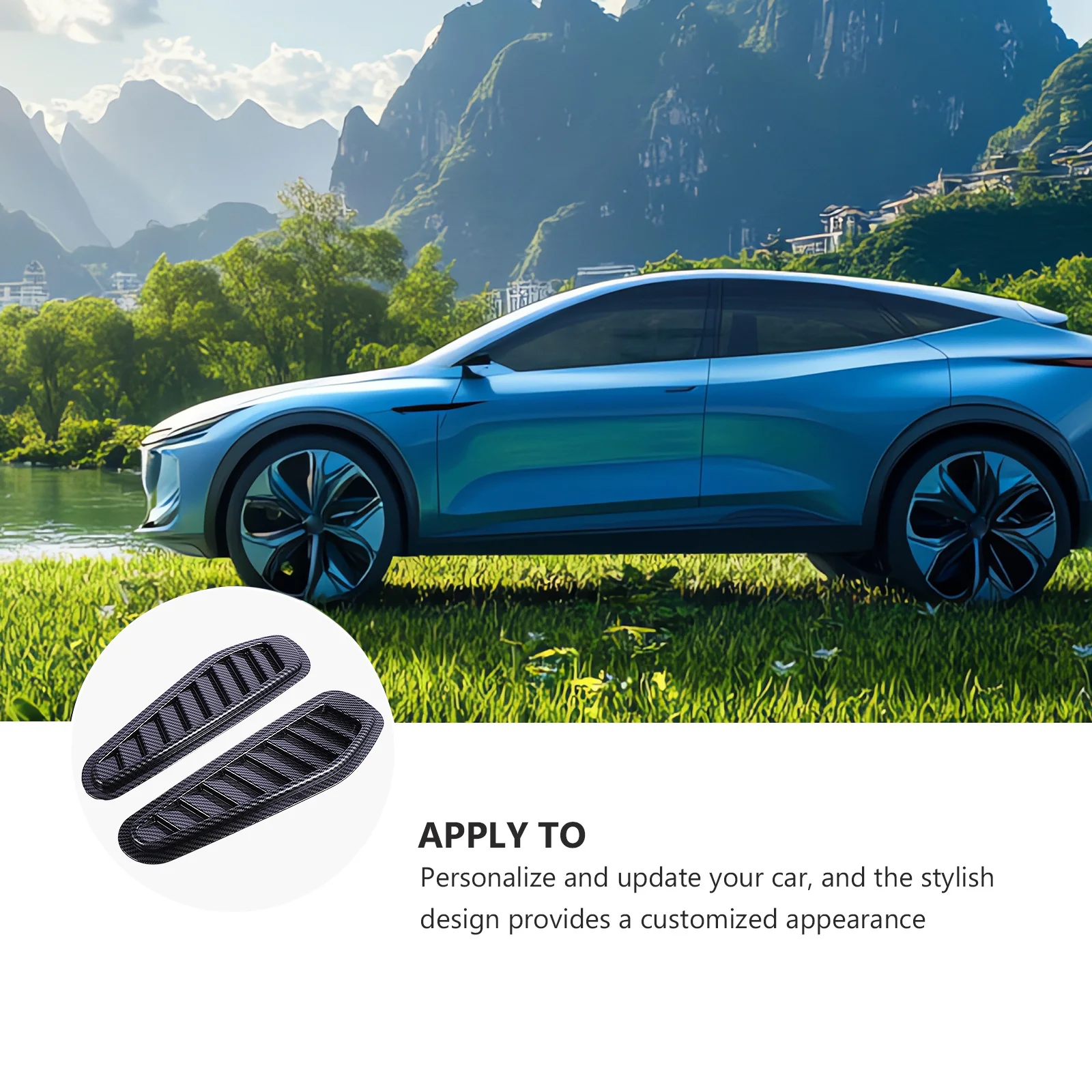 

2Pcs Carbon Fiber Look Air Flow Vent Cover Sticker for Car Bonnet - Strong Adhesion No Damage Easy Install Auto Decoration Black