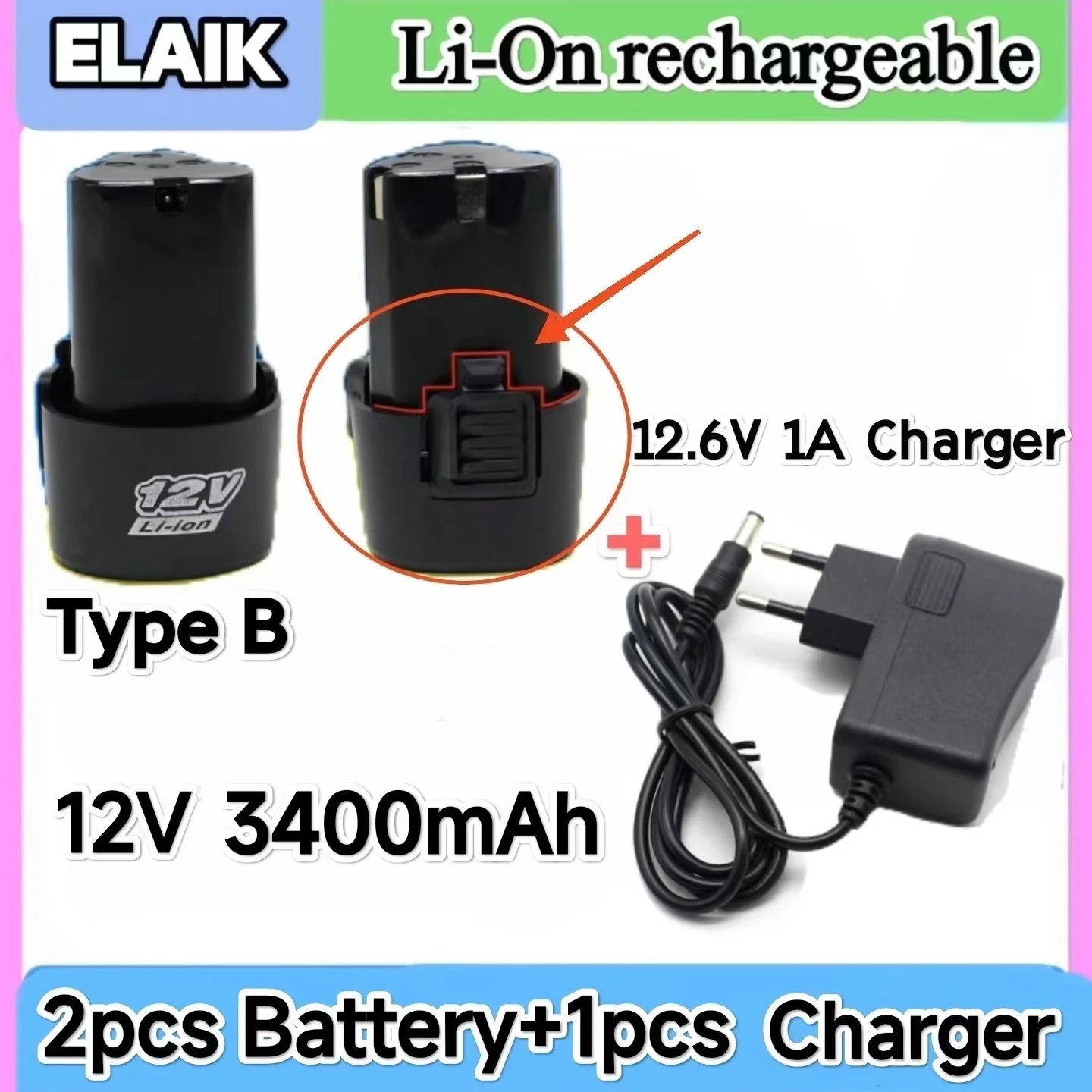 

Universal 12V 3400mAh Rechargeable Lithium-Ion Battery for Electric Screwdriver Pistol Drill Mini Angle Grinder Tool