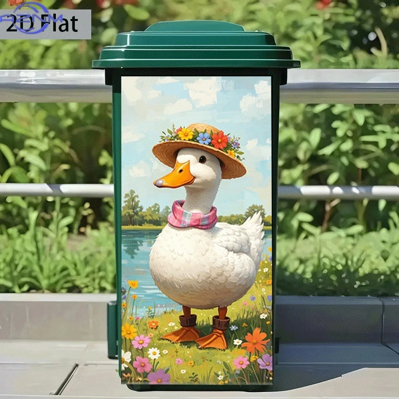 [2D Flat Printing] 1pc Trash Can Sticker [ X  Cm] Duck with Top Hat Standing by The Lake Theme Design Wall Sticker Self-Adhesi
