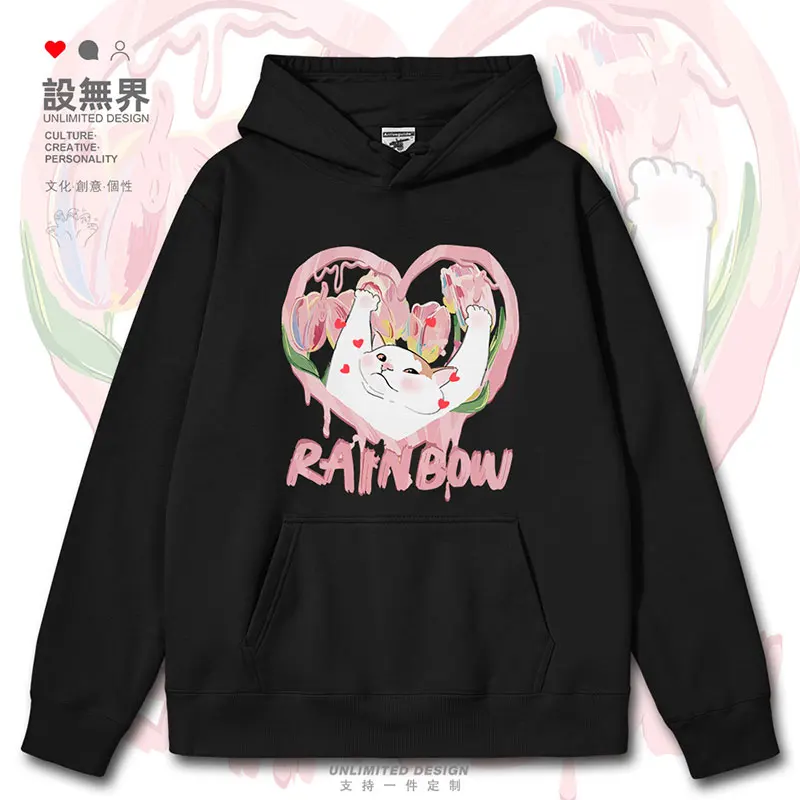 Original Love Cat Tulip Cute and Cute Handdrawn mens hoodies clothing sporting winter sweatshirt hoodie autumn winter clothes