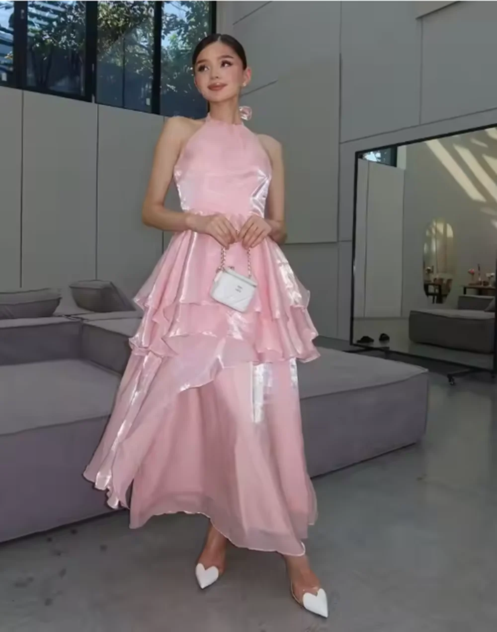 فساتين حفلات بطبقات منتفخة على شكل حرف a قبالة الكتف مطوي فستان سهرة للحفلات الراقصة وردي فساتين حفلات رسن 2025 حسب الطلب