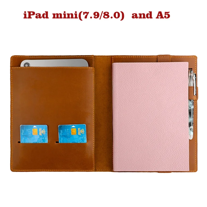 Retro Crazy Horse Skin A5 Paper Notebook Leather Cover with Pen Position for iPad Mini Multi functional Protective Leather Cover