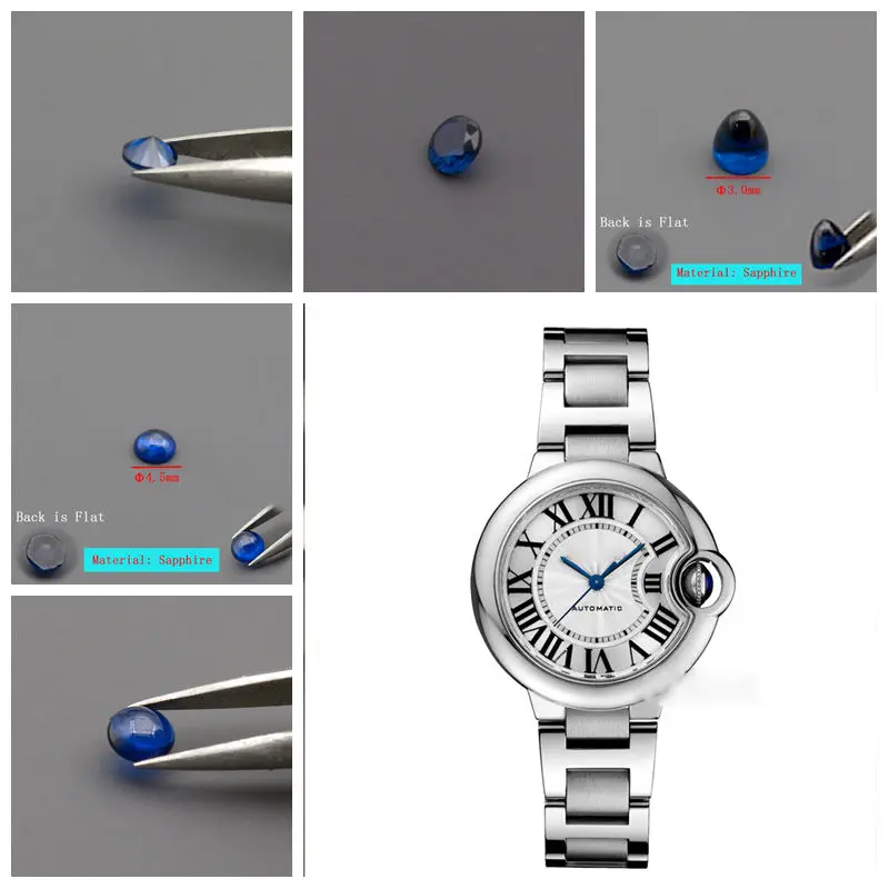 Blue Sapphire Round Suitable for Watch Crown Fit Ballon Bleu Pasha Panthere Santos Cle Ronde Maillon Drive Tortue Multiple