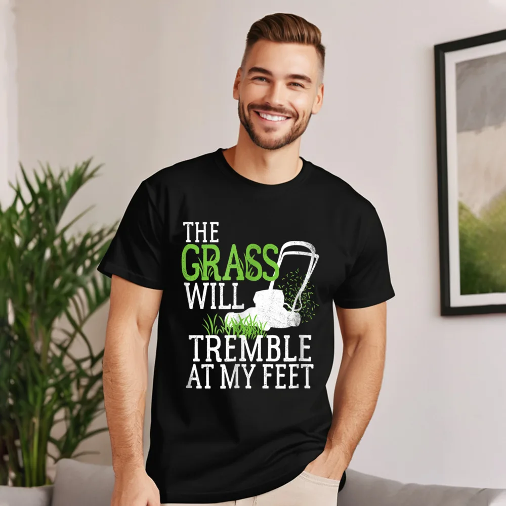 

Мужская хлопковая футболка с коротким рукавом, круглым вырезом и принтом лужайки