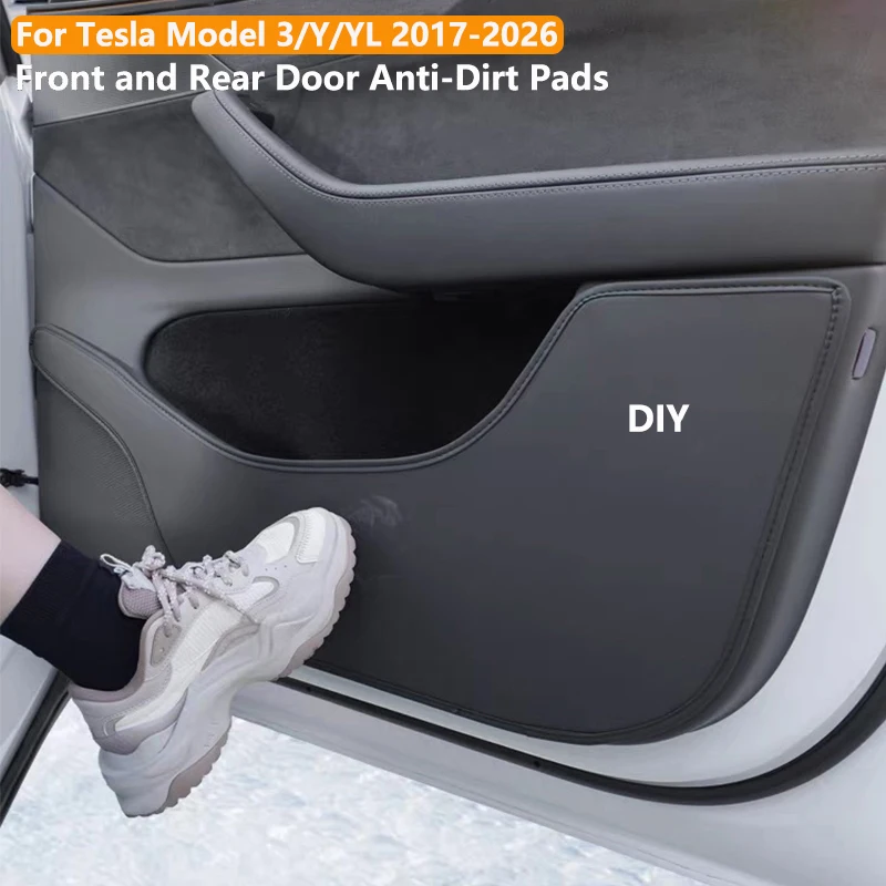 Protetores de Porta Antichute para Tesla Model 3/Y/YL 2017-2026 em Couro PU, Almofadas de Proteção para Painéis Laterais Dianteiros e Traseiros, Decoração Automotiva