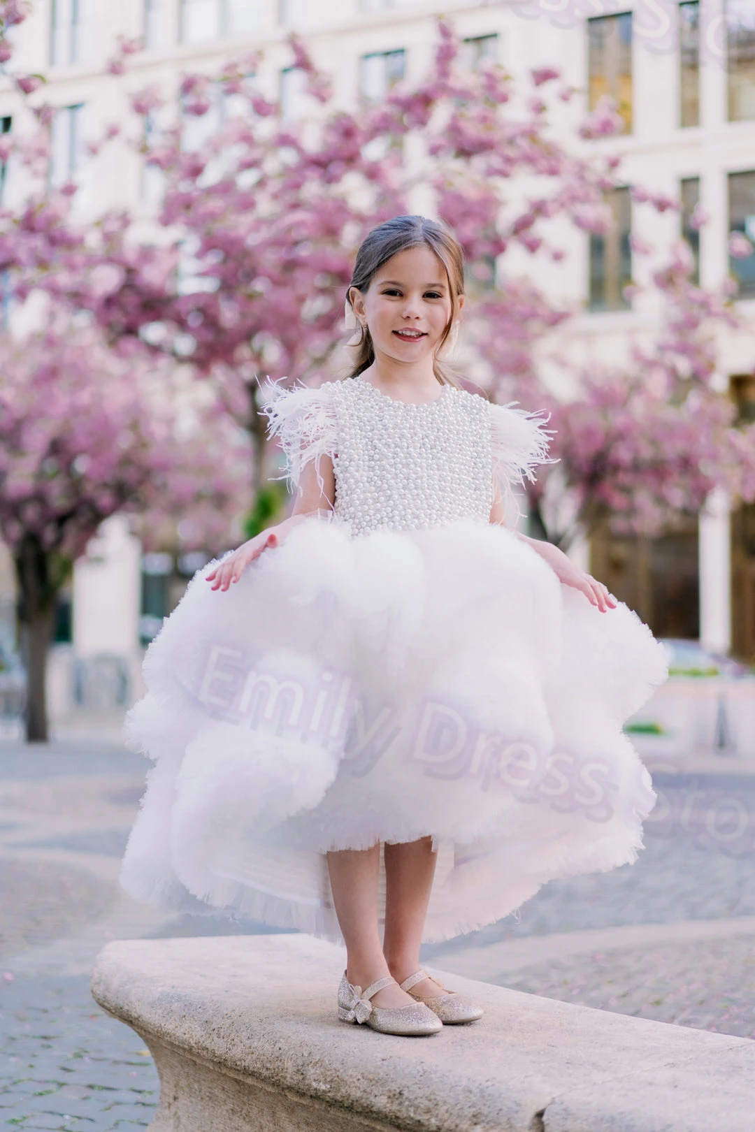 Customized White Flower Girl Dress For Wedding Tulle Beaded Layered Puffy Baby Kids Birthday Party First Communion Ball Gown