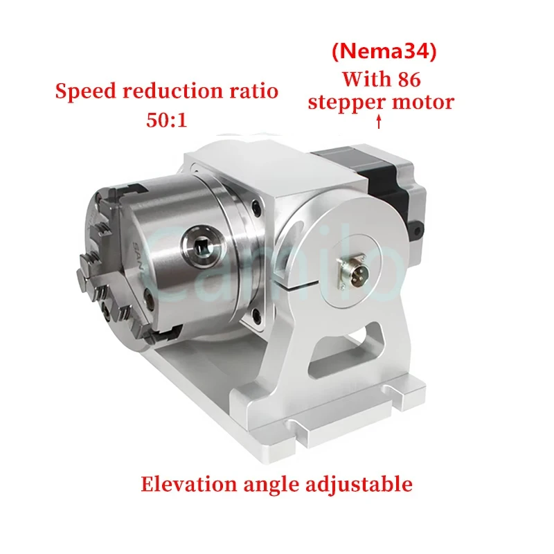 Rotary Indexing Dividing Head 3/4 Jaws 4th Rotary Axis 100mm Chuck With 86mm Nema34 Stepper Motor Speed Reducing Ratio 50:1