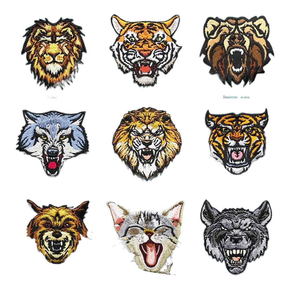 Scary Embroidery Tiger Lion Bear Wolf Patches Iron On Applique for Clothes DIY Craft Accessory Great Quality Fabric Sticker