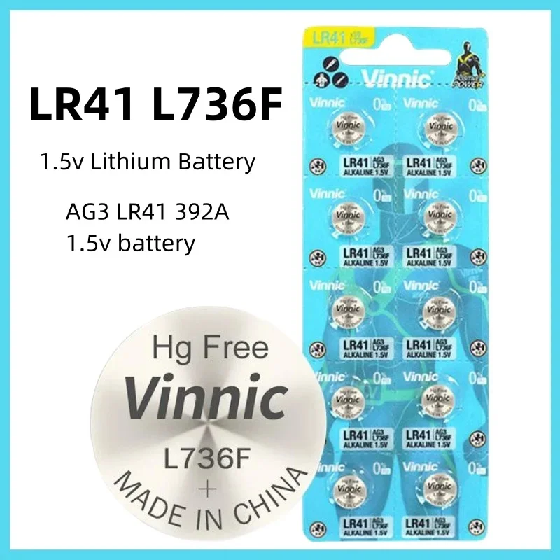 VINAlfred-Pile bouton L736F 24.com, AG3, LR41, 39Pipeline, 1.5V, 43mAh, pile au lithium pour thermomètres, montre, jouets, 10-30 pièces