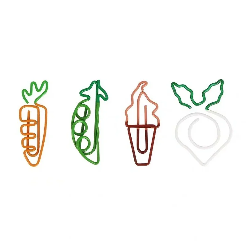 4PCS/lot Kawaii Paperclips Binder Clips Carrot Ice Cream Pea Turnip Shape Bookmark Ticket Holder Paper Clip School Stationery