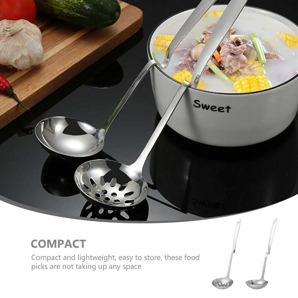 2 Pcs Soup Shell Colander Flatware Serving Utensils Household Spoon Stainless Steel Slotted Small Spoons Dinner Portable