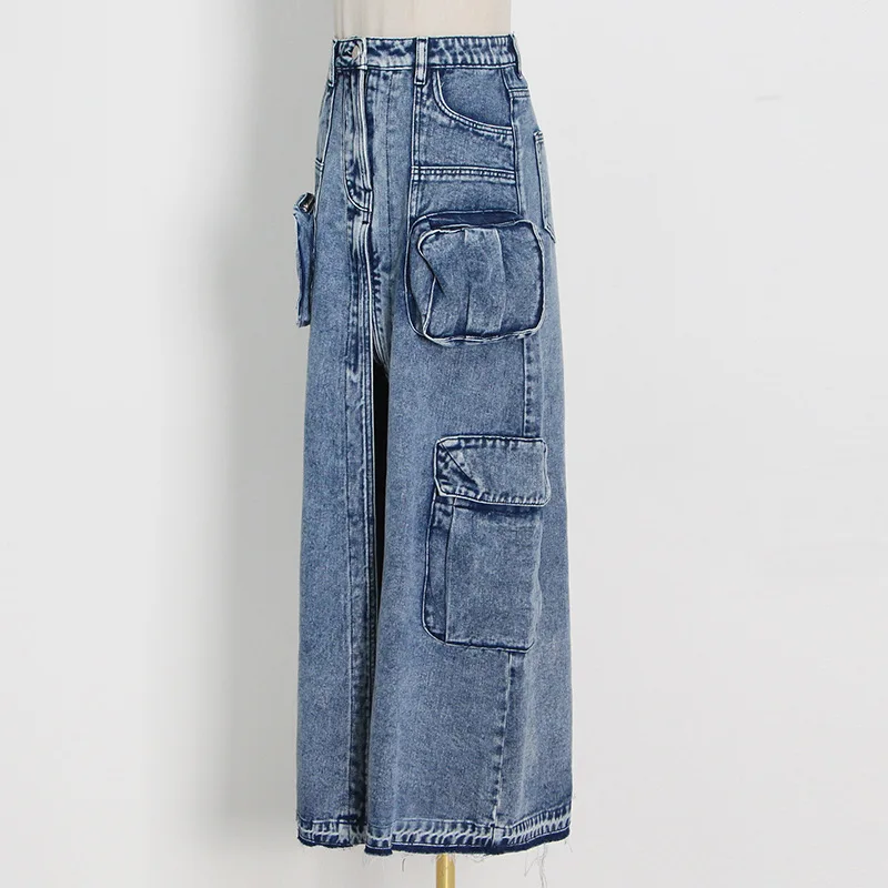 Imagem -05 - Saias Jeans Maxi Carga Feminina Bolsos Múltiplos Cintura Alta Saias de Fenda de Quadril Roupa de Rua Y2k Vintage Verão Novo 2023