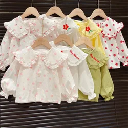 Spring Autumn 2 3 4 6 10Years Toddler Kids Girls' Clothing Thin White Shirt Cardigan Baby Casual Long-sleeved Shirt