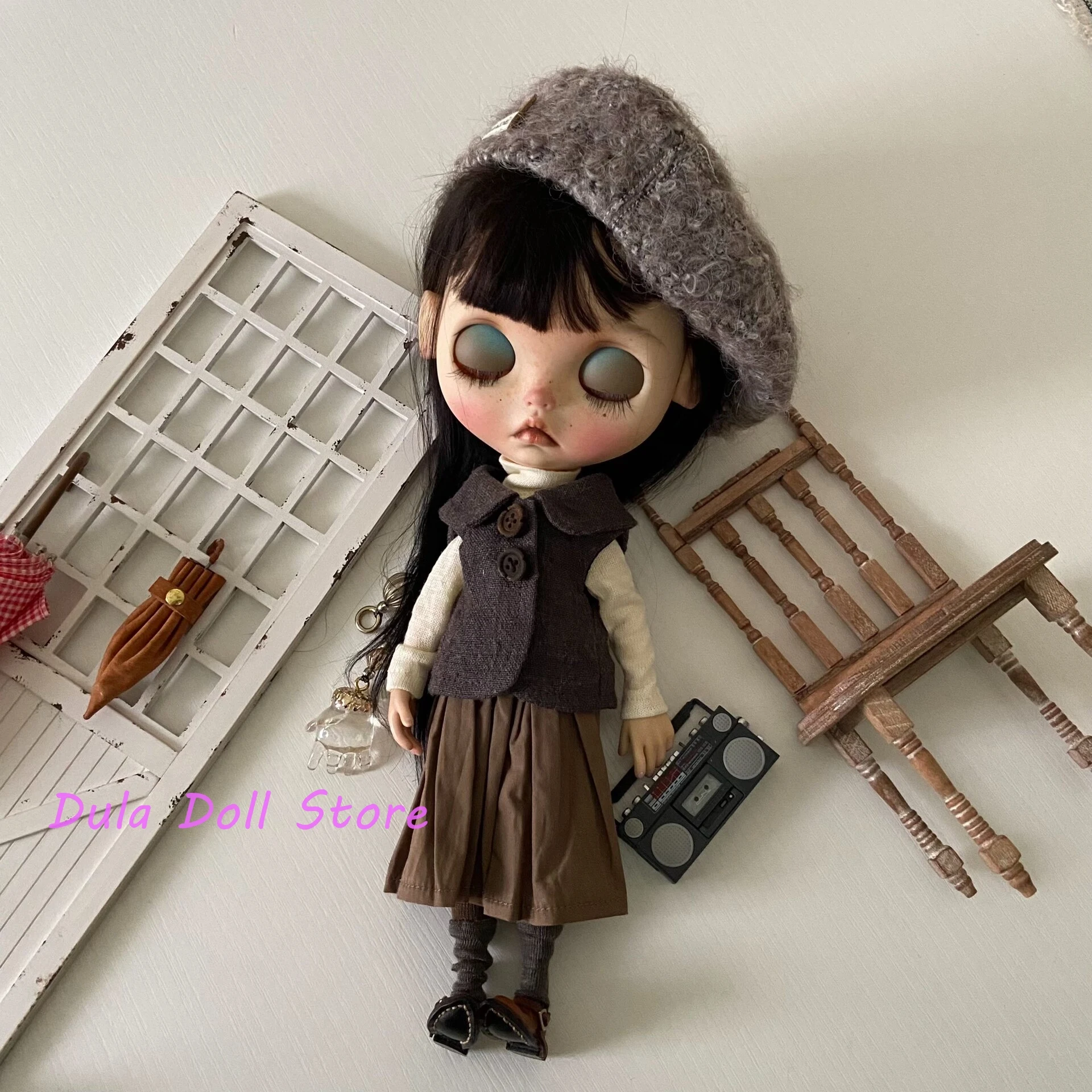 듀라 인형 옷 멜라드 소녀 조끼, 플리츠 스커트, 모자 세트 블라이스 란도우드 란다즈 ob24 ob22 아존 리카 ICY 인형용