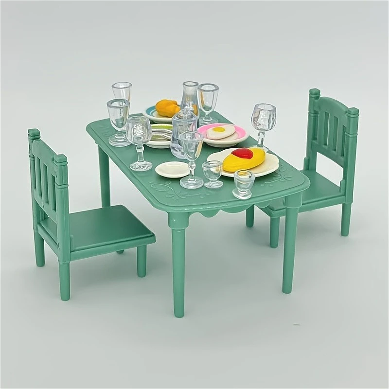 

1set Dollhouse Mini Kitchen Table Set with Utensils Model Playhouse Kitchen Play Model Decor Ornament Dollhouse Kitchen Gift