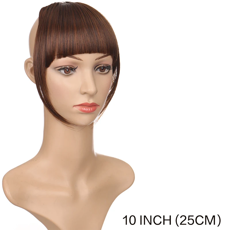 Natural Straight Synthetic Blunt Bangs High Temperature Fiber Brown Women Clip-In Full Bangs With Fringe Of Hair