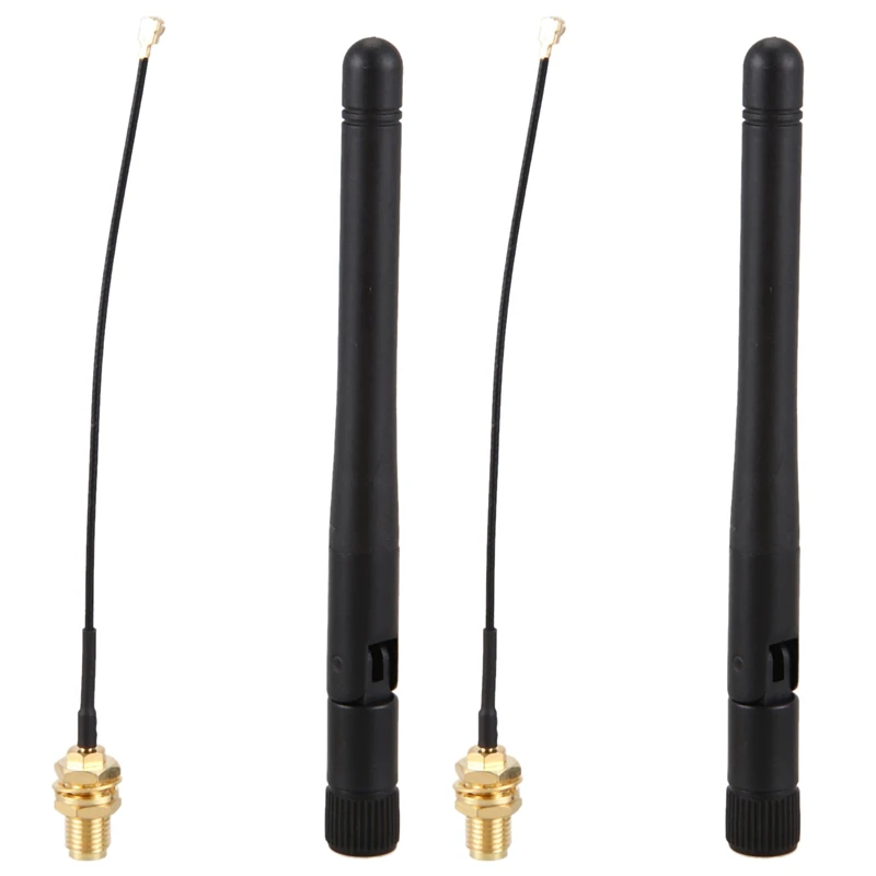 2X 433Mhz Antenna 5Dbi GSM RP-SMA Plug Rubber Waterproof Lorawan Antenna + IPX To SMA Small Cable Extension