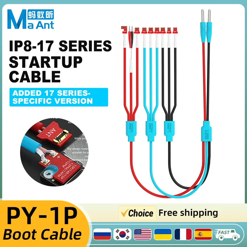 MaAnt PY-1 PRO 9-Port-Boot-Stromkabel für iP8/X/11/12/13/14/15/16/17 Pro Max 3A FPC DC-Stromversorgungs-Testkabel