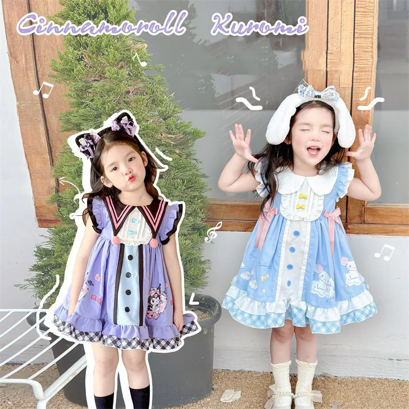 

Детское платье в стиле Лолита Cinnamoroll, летние праздничные платья Sanrio, одежда для девочек, новое милое платье Kuromi для девочек, подарок на день рождения, фестивальный подарок