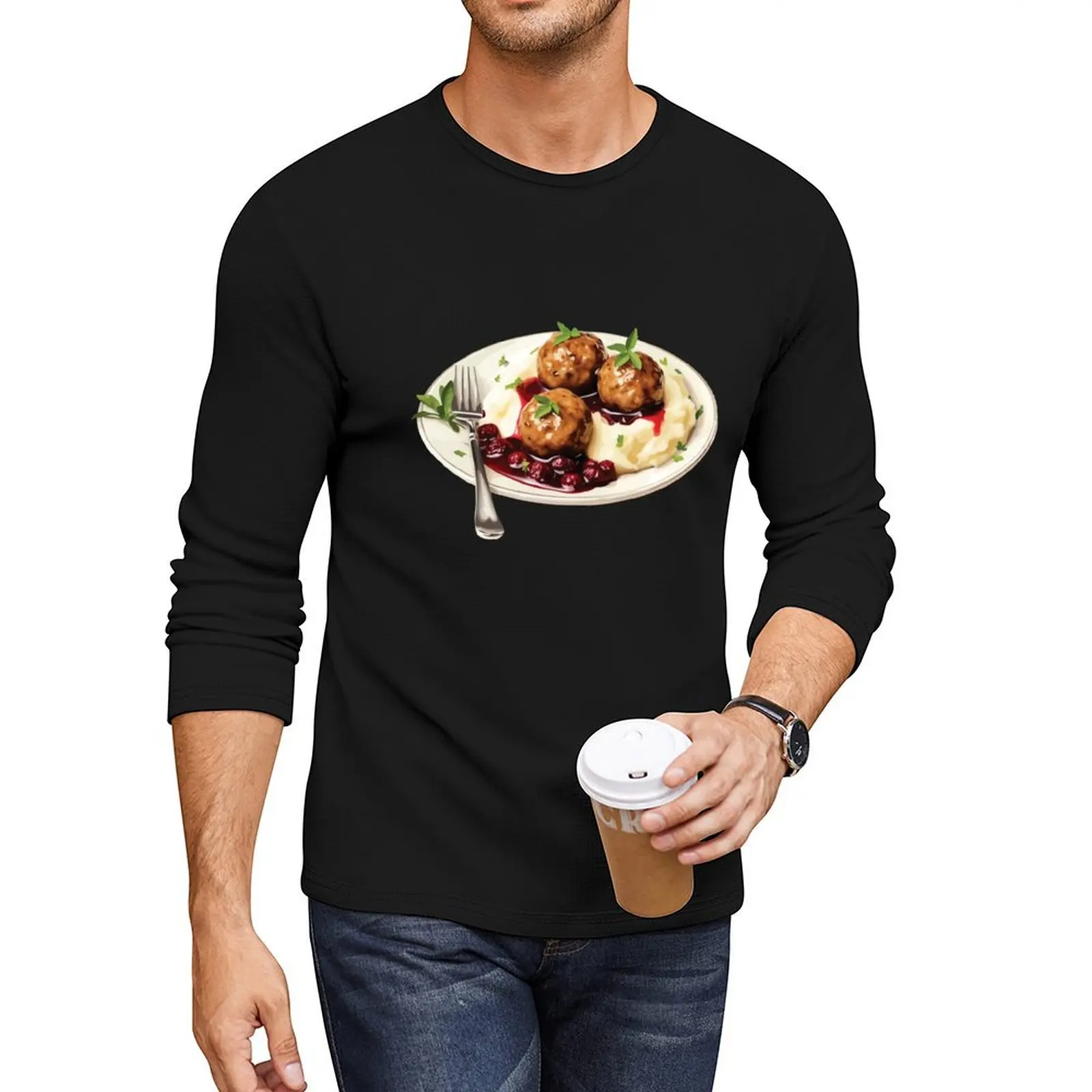 Swedish Meatballs Served With Mashed Potatoes and Cranberry Sauce Long T-Shirt funny t shirts mens white t shirts