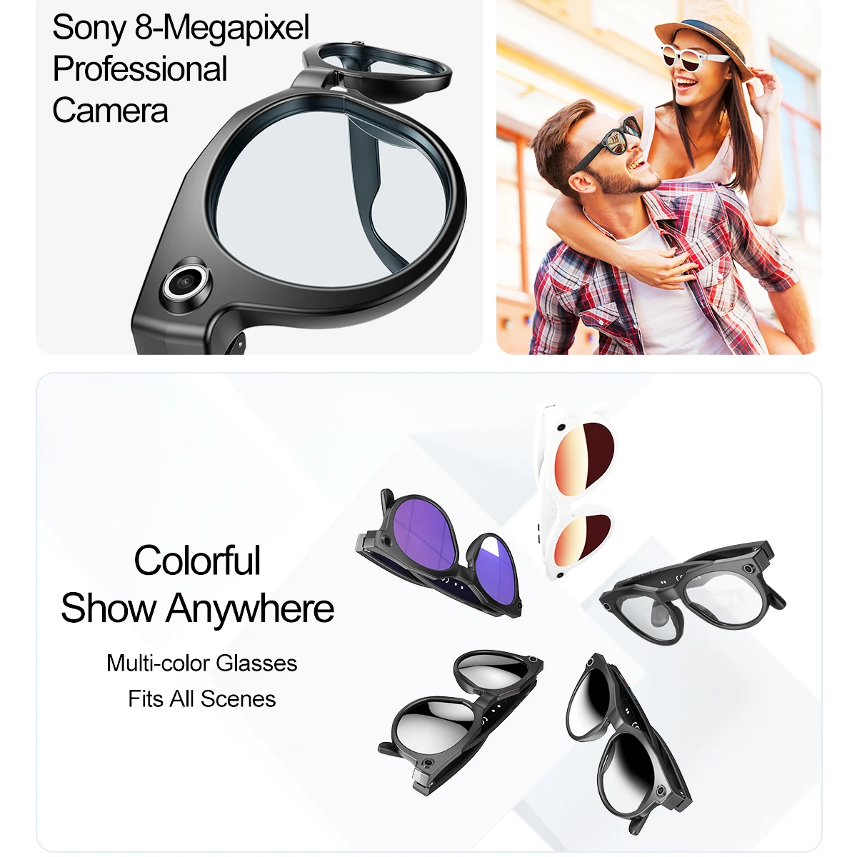 

Upgrade AI Shooting Glasses 800W Pixels HD Camera Bluetooth Call Voice Assistant Music Play AI Translation W611Pro Smart Glasses