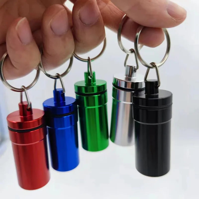 Aluminium Bottle With Telescopic Spoon Water-proof Pill Case Box Stash Jar Sealing Keychain Outdoor Tool Accessories