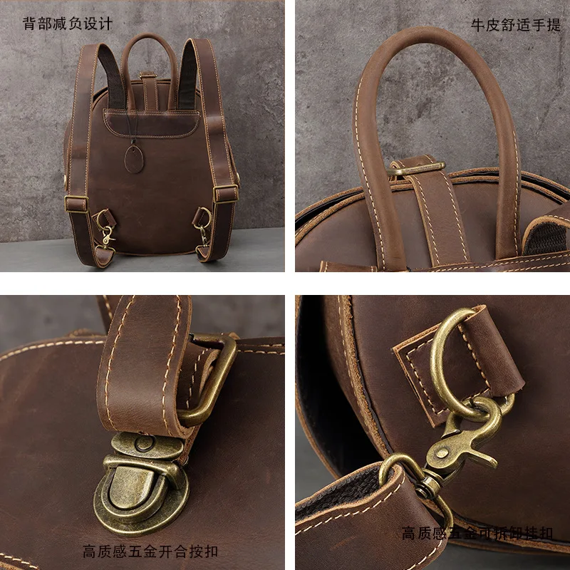 "핸드메이드 빈티지 비틀 백팩 - 정품 탑그레인 소가죽, 스타일리시한 스트리트 시크 트렌디 데이팩